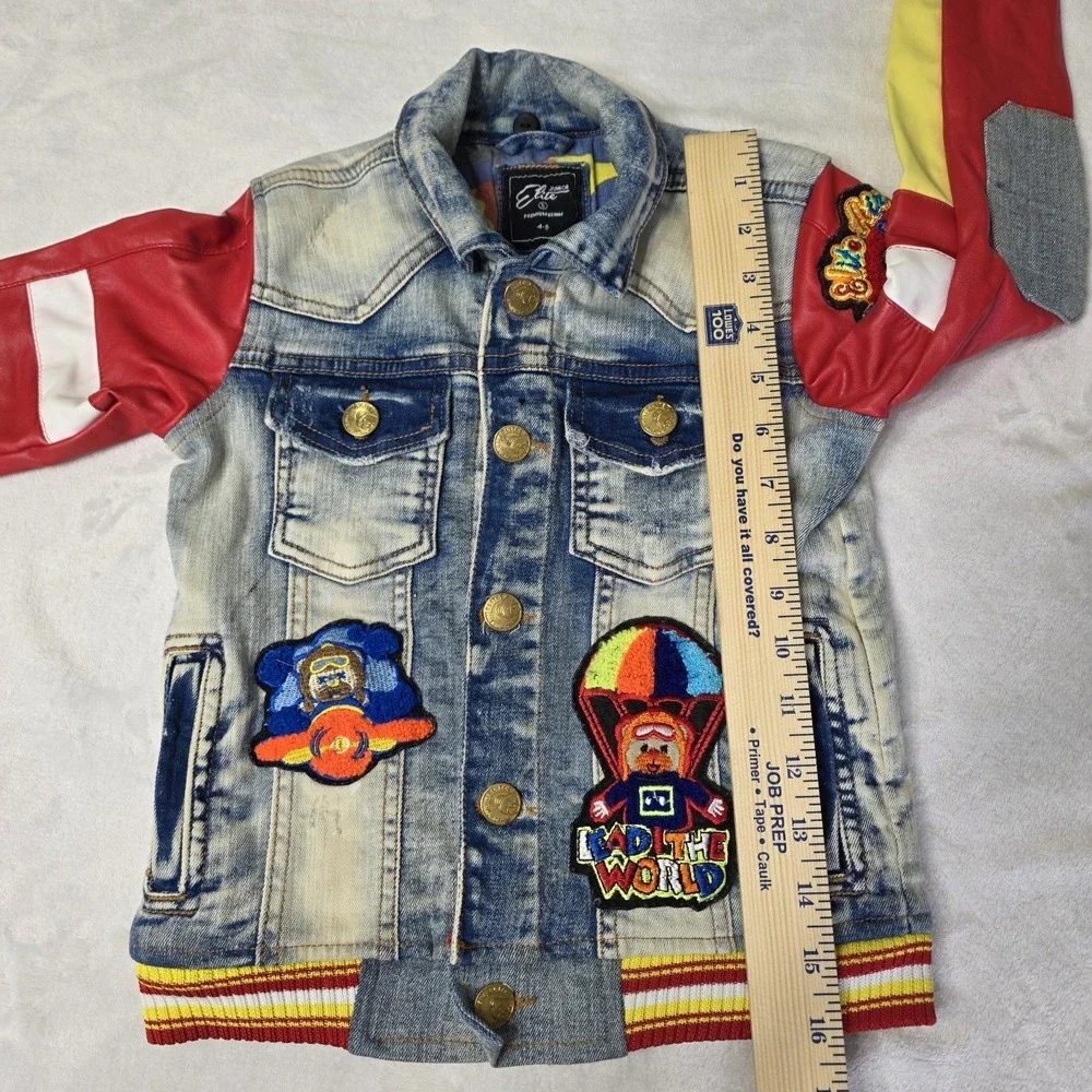 Junior Elite Premium Denim‎ Jacket Size Child 4-5 Flight Plane Patches Parachute